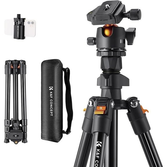 K&F Concept 64in Tripod with Ball Head and Phone Clip