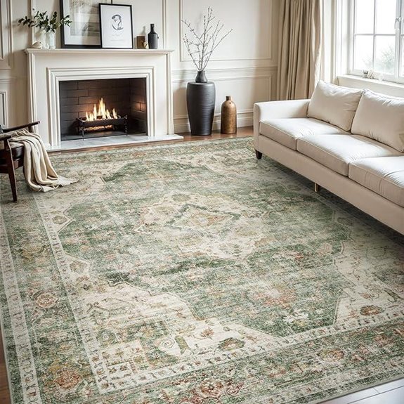 AMOAMI Vintage Green Area Rug 9x12 Non-Slip