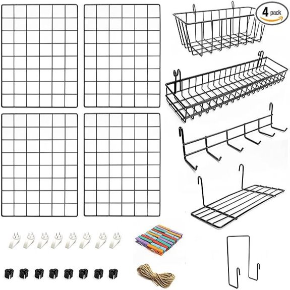 4 Pack Wire Wall Grid Panels with Accessories