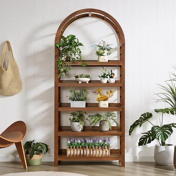 5-Tier Walnut Solid Wood Bookshelf Organizer