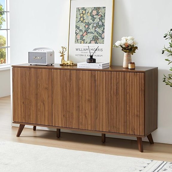 Walnut Fluted Sideboard with Storage and Doors