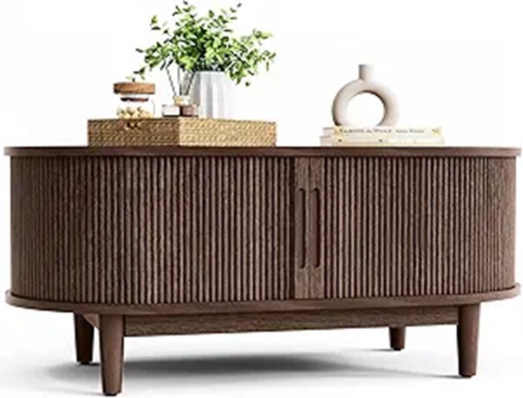 LINSY HOME Walnut Oval Coffee Table with Storage