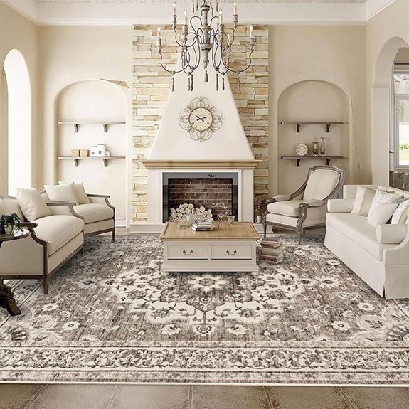 Washable 9x12 Floral Area Rug for Living Room