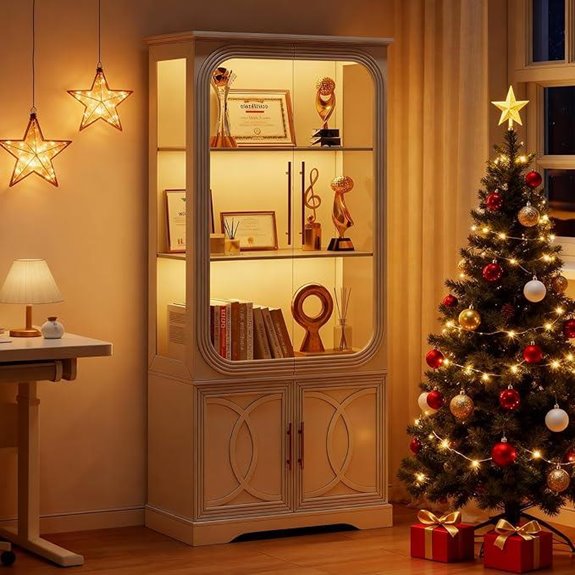 Glass Display Cabinet with LED Lights 5-Tier White