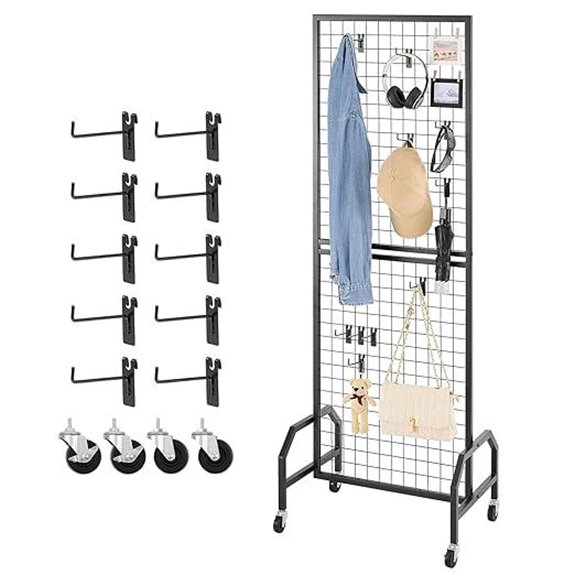 VEVOR Wire Grid Wall Panel with Hooks and Wheels
