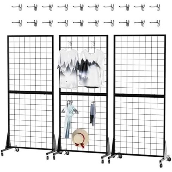 3-Pack Wire Grid Wall Panels with T-Base Wheels