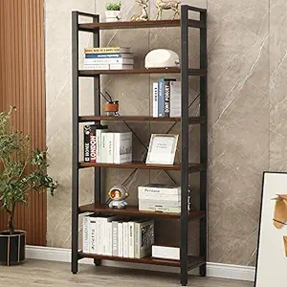 Wooden 6-Tier Industrial Bookcase with Metal Frame