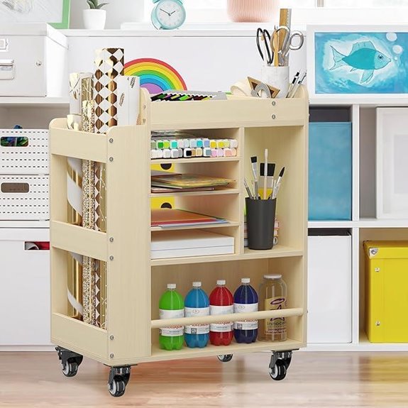 wooden art cart with shelf