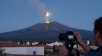 APOD: 2026 October 1 – Harvest Moon With Erupting Mount Etna